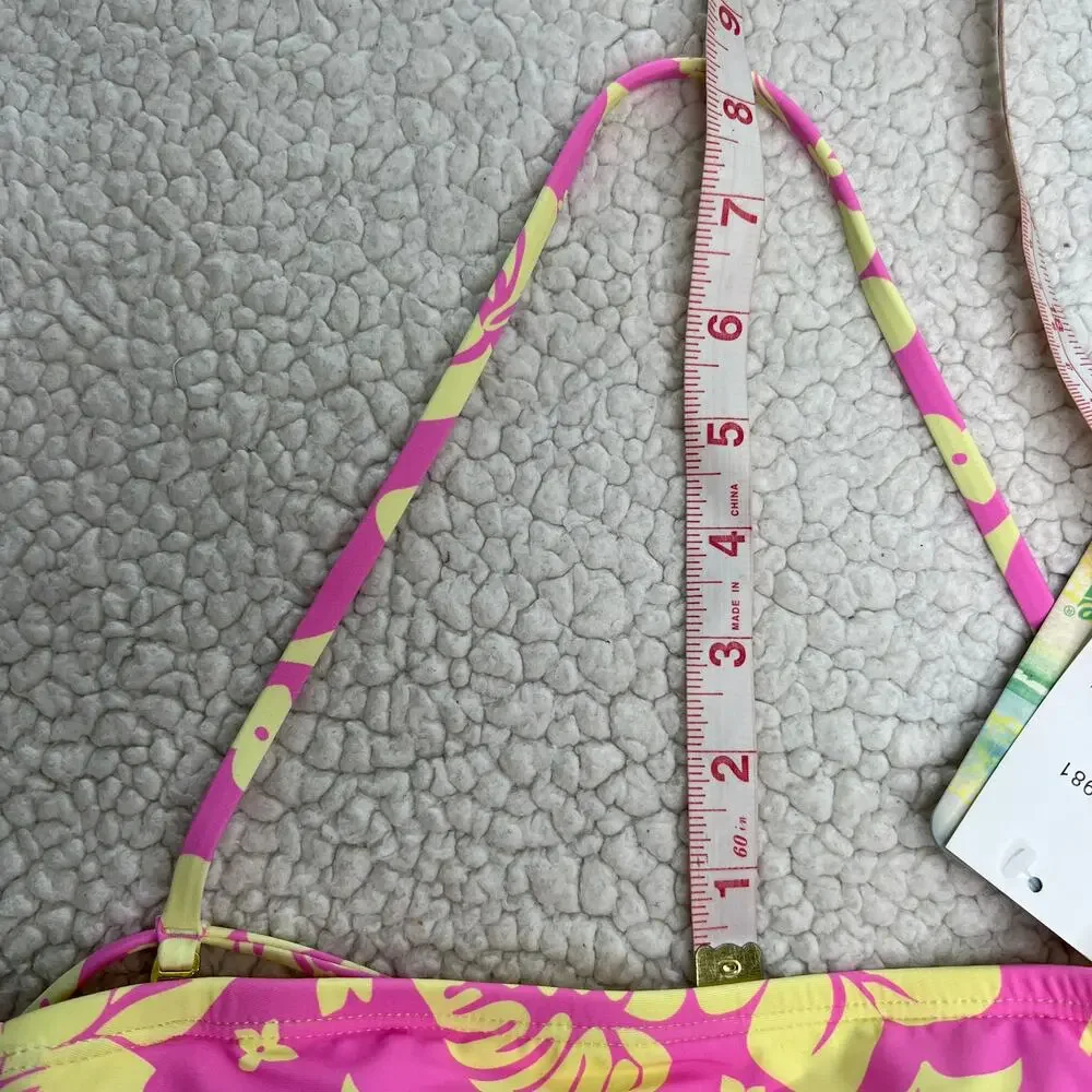 Hobie Pink Yellow Tropical Floral Bikini Top Medium